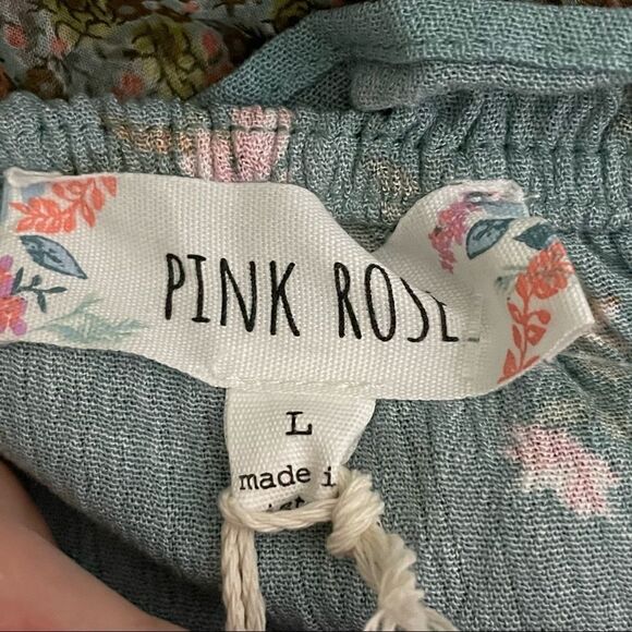 NWT Pink Rose Turquoise Floral On or Off Shoulder Croptop Blouse Size Large - Picture 8 of 12